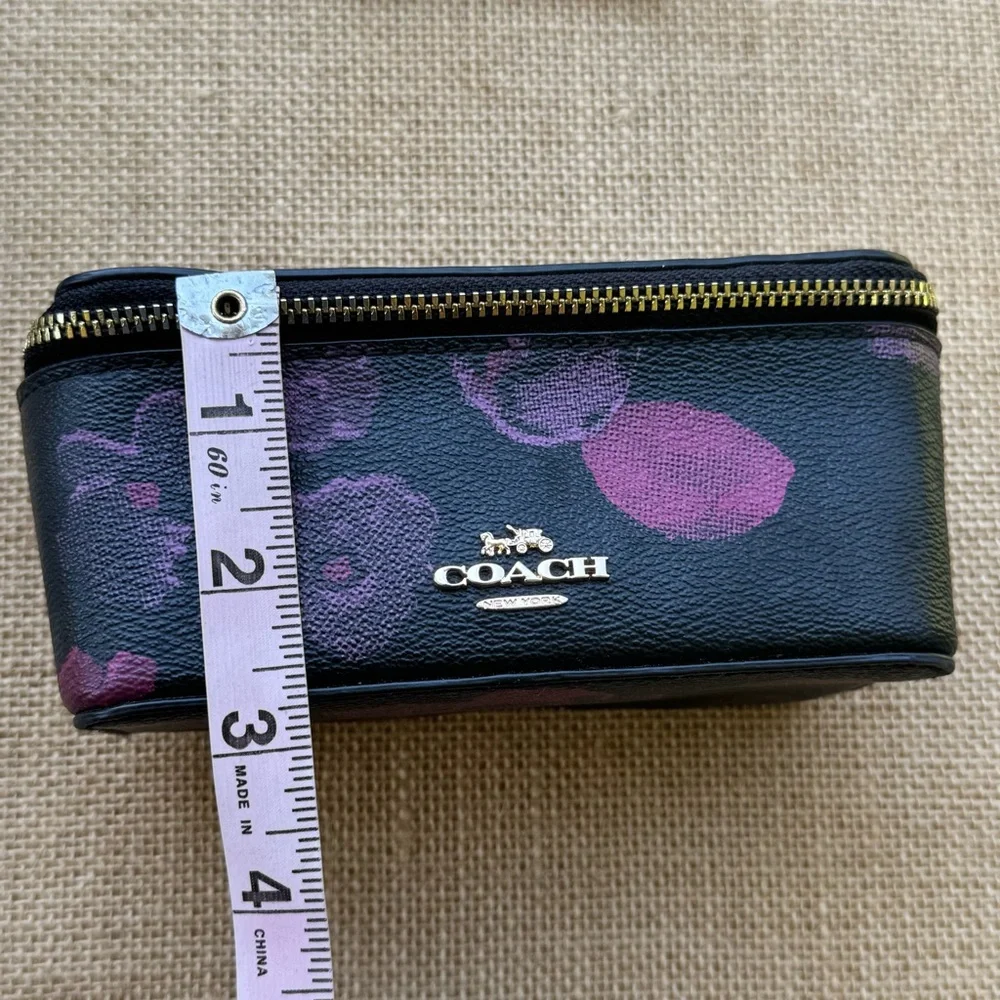 Coach Mini Vanity Jewelry / Make Up Case Black Leather With Flowers - Picture 7 of 7